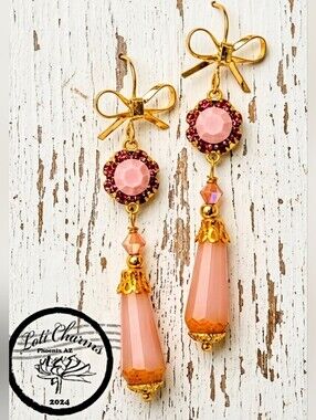 Victorian Pink Matte In Flower Swarovski Crystal & Glass In Dangle Earrings